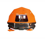 Self righting davit launched inflatable life raft